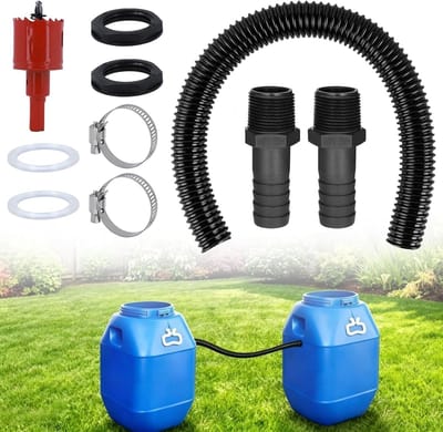 Regenton aansluitset met 100 cm doorvoer, ideale regenton verbinding voor regenwateropvang en tuinirrigatie