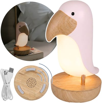 Mary's LED-nachtlampje roze toekan, lamp voor in de kamer met Bluetooth-luidspreker, USB warm licht