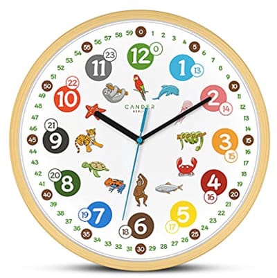 Wandklok voor Kinderen met Dieren Motieven - Houten Geruisloze Klok - 30,5 cm