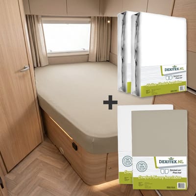 Dexitex Textielpakket Frans bed - 2 molton met 2 hoeslakens - links - 1 x Wit + 1 x Zandkleur