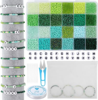 Kralen voor armbanden, 24 kleuren, 3 mm, glaskralen, letterkralen met kralengereedschap en opbergdoos, groene kralenset, rocailles-kralen voor doe-het-zelf knutselen en sieraden