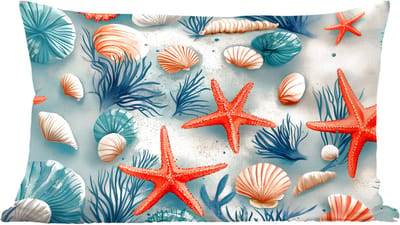 Sierkussens - Kussentjes Woonkamer - 60x40 cm - Zeesterren - Schelpen - Illustratie - Zand