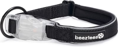 Beeztees Safety Gear Parinca Halsband Hond - Hondenhalsband - LED - Nylon - Zwart - 35-40x2 cm