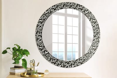 Coloray Bedrukte Spiegel - Ornament Bedrukte Spiegel - 70 cm - Zwart en wit Bedrukte Spiegel - Bedrukte Spiegel - Spiegel Met Bedrukte Lijst - Spiegel Met Decoratie