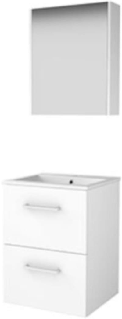 Basic-Line Comfort 46 Badkamermeubelset - 50 x 46 cm - Met Grepen - 2 Lades - Keramische Wastafel - 1 Kraangat - Spiegelkast - Ice White