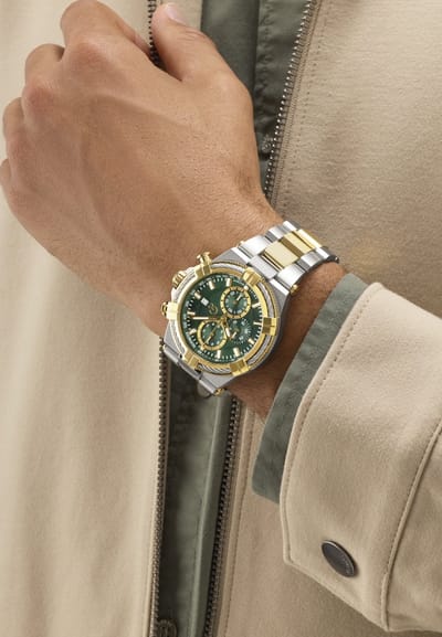 Gc Gc Ironforce Chrono Metal Quartz Chronograafhorloge Zilverkleurig En Goudkleurig Kast Gemaakt Van 100% Roestvrij Staal En Een Armband Van 100% Roestvrij Staal 44 Z76001G2, Z76002G9