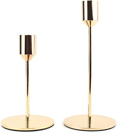 Metalen Kandelaars - Kaarsenhouders Set - Sfeervolle Decoratie - Verstelbare Hoogtes - 20 & 15 cm - Goud