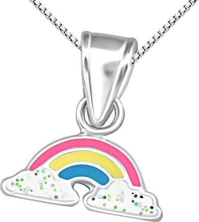 Amanto Kids Ketting Charlie - 925 Zilver - Regenboog - 11x5mm - 38cm