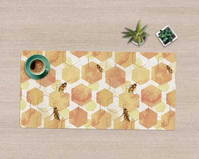 Coloray Bureau Onderlegger - Bijen honingraten Bureau Pad - 90 cm x 45 cm - Geel Bureau Onderlegger - Bureau Mat - Bureaumat - Onderlegger Bureau - Bureau Onderlegger Groot
