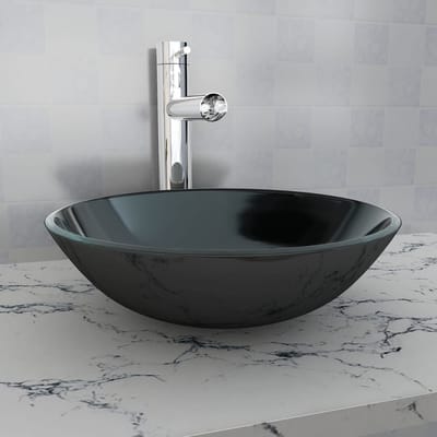 vidaXL - Wasbak - gehard - glas - 42 - cm - zwart