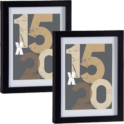 2x stuks houten fotolijst - zwart - 18 x 24 cm - fotolijstje - met passe-partout - decoratie