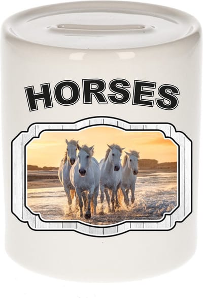 Dieren liefhebber wit paard spaarpot 9 cm jongens en meisjes - keramiek - Cadeau spaarpotten paarden liefhebber