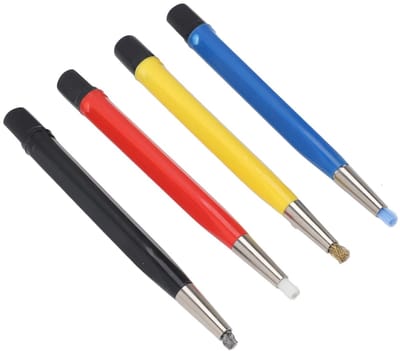 Dailygoods- Krabborstelpen Set - 4 Stuks - Reinigingspen voor Roest - Glasvezel/Messing/Staal/Nylon - Verstelbare Puntlengte - Veelzijdige Reinigingsoplossingen - Reinigingspennen