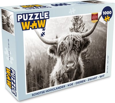 Puzzel Schotse hooglander - Koe - Dieren - Zwart - Wit - Legpuzzel - Puzzel 1000 stukjes volwassenen