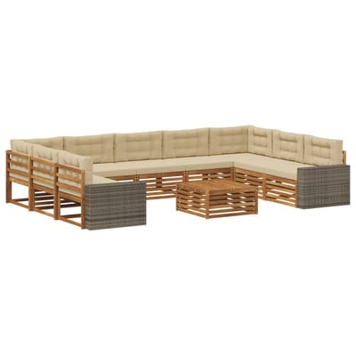 vidaXL - Buiten - bank - set - 10 - st - Natuurlijk - en - Beige - Massief - Acacia - Hout
