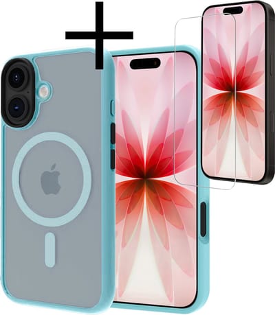 Hoesje - Met Screenprotector - Geschikt voor Apple iPhone 17 - Magsafe Compatible - Sterk & Shockproof - Back Cover - Shock Proof Case - Telefoon Hoes - Lichtblauw