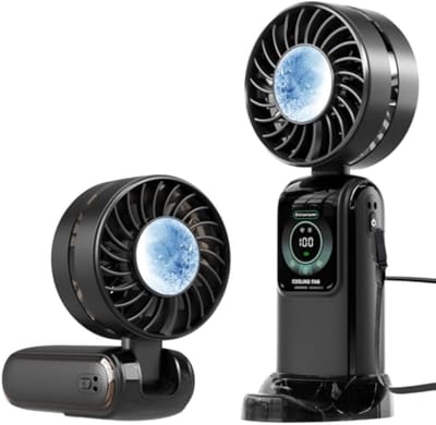 Draagbare oplaadbare ventilator met 5 snelheden en koelfunctie, opvouwbare mini-ventilator, USB-mini-elektrische ventilator, geschikt voor op reis, thuis, op kantoor en buitenshuis – Zwart