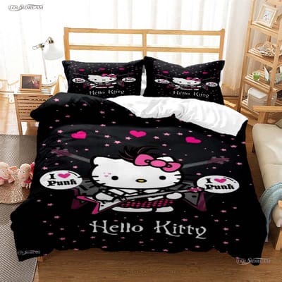 Hellokitty Cartoon Anime Vier Seizoenen Dekbedovertrek Dekbed Beddengoed Sets Zachte Dekbedhoes En Kussenslopen Enkel/Dubbel/Queen/King AU Double(180*210cm)3pcs