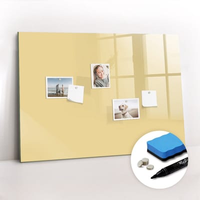 Tulup Whitebord - Crèmekleur Magneetbord - 100 cm x 70 cm - Memo Magneetbord - Wanddecoratie Kantoor - Memobord Glas - Inspiratiebord Kantoor - Inclusief Gratis Magneten & Marker & Spons - Magneetbord Foto - Memobord Magnetisch