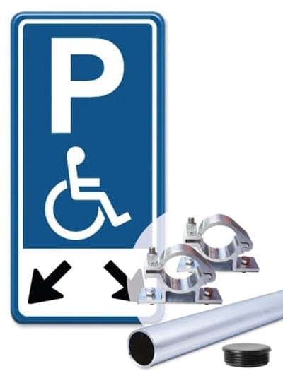 Parkeerbord Mindervalide pijl links en rechts 30x60 cm - Bevestiging: Met paal 150 cm + paalbeugels + paaldop