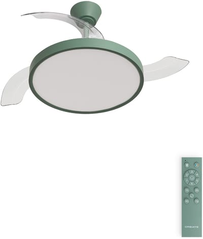 CREATE - Plafondventilator 40W stil met intrekbare bladen met licht - Ø108cm - Sage - Afstandsbediening - WIND CLEAR STUDIO
