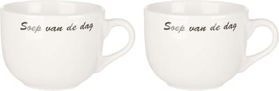 Cosy & Trendy Kommetjes/soepkommen voor dessert/ontbijt - 2x - Keramiek - D10 x 8 cm - wit - met oor
