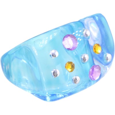 Behave - Ring - Trendy brede damesring – Blauw acryl – Met gekleurde kristallen – Y2K & Retro stijl – Nikkelvrij