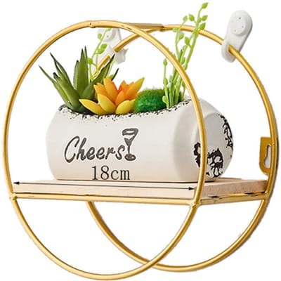 Étagère Murale en Bois et Fer Salon Cuisine Salle de Bain Élégante Exquise Étagère de Rangement Murale beige