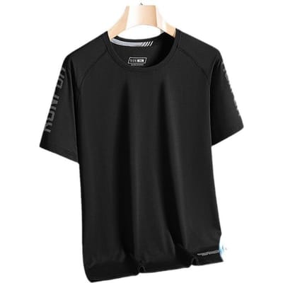 Sneldrogende Kleding Ice Silk T-shirt voor Heren Buitensporten Fitness Korte Mouw Ronde Hals T-shirt Ice Silk Casual Top voor Heren 3XL black