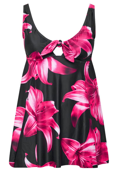 Yours Zwarte Tankinitop Met Bloemenprint En Knoopdetail Aan De Voorkant Size 42