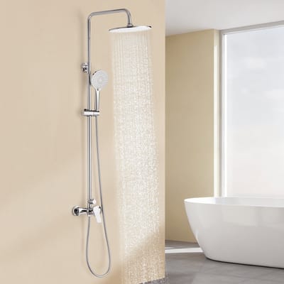 Auralum max Douche Set - Compleet Douchesysteem -10 inch Hoofddouche - 3 Standen Handdouche - Verstelbare Hoogte 93-130 cm - Rond Design - EU-model - Chroom
