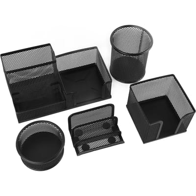 Metalen pennenhouder set, multifunctionele potloodhouder van gaas, bureau-organizer voor kantoor en klaslokaal. black