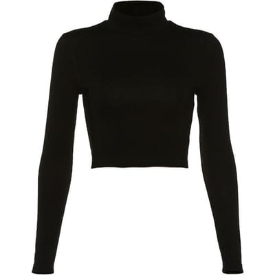 Halfhoge hals, sexy rugloze strapping, top met lange mouwen, hoge taille, sexy, veelzijdig vest S zwart
