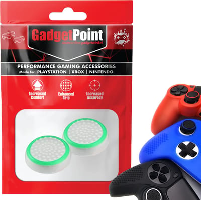 Gadgetpoint - Thumb Grips voor PlayStation, PS5, Xbox X/S, One & Switch Pro Controller - Gaming Thumbgrips - Performance Anti-Slip Thumbsticks - Bescherming Accessoires - Wit/Groen