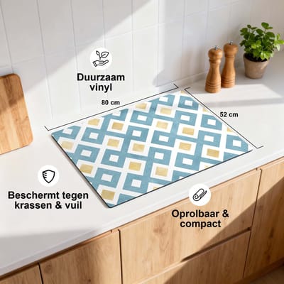 KitchenArt - Diamond Wave Blue - Inductie Beschermer - 91.6x52.7 cm - Kookplaat Beschermer - Luxe Afdekplaat Inductieplaat - Anti-slip & Oprolbaar - Beschermmat Inductiekookplaat