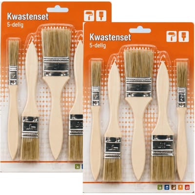 Humbert Kwastenset - 2x - synthetisch - 5-delig - plat - voor verf en lak - verfkwasten - maten 0.5-1-1.5-2-2.5 cm