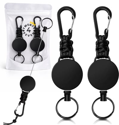 Twenty4seven® Uittrekbare Sleutelhanger 2 Stuks - Badgehouder met Trekkoord 60cm - Sleutelkoord & Keykoord Uittrekbaar - Keycord met Clip