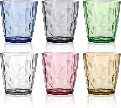 Kleurige Plastic Drinkglazen Set van 6, 300 ml - Ideaal voor Water, Cocktails en Sap, Acryl Glazen met Kristaluitstraling