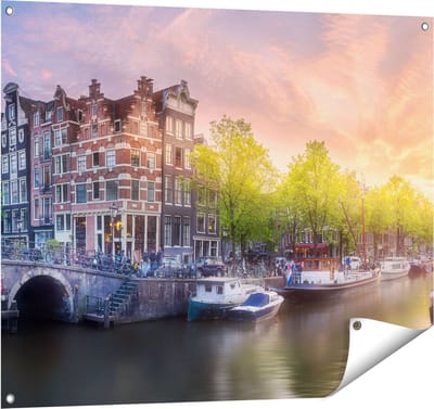 Gards Tuinposter Amsterdamse Grachten - 100x80 cm - Tuindoek - Tuindecoratie - Wanddecoratie buiten - Tuinschilderij