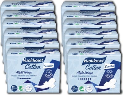 Vuokkoset Organisch Katoen - Maandverband Nacht Vleugels - Nordic Swan - Astma Allergy Label - Gevoelige Huid - Dermatologisch Getest - Milieuvriendelijk