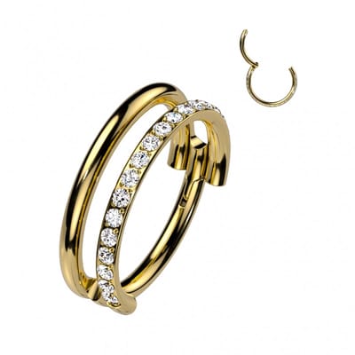 High Quality titanium clicker open double lined 1.2x8 mm - goud - LMPiercings