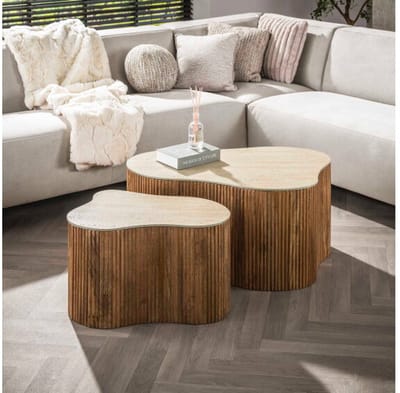 Salontafel Nuovo shamrock travertin keramiek - Beige - 85x64x40 cm