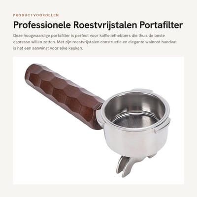 Dailygoods- Portafilter 51mm - Roestvrijstalen Filtermand - 3 Oren - Walnoot Handvat - Professioneel Koffiezetten - Duurzaam en Elegant - Koffiefilter