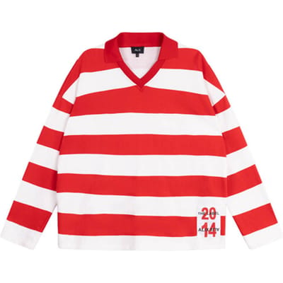 Alix The Label Ladies Knitted Block Stripe Polo Sweater - Sweater - Trui - Dames - Rood - Maat L