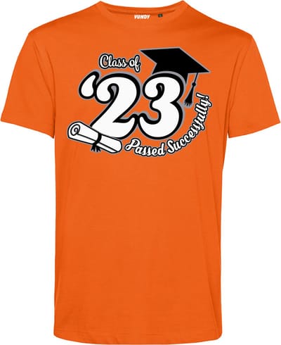 T-shirt Class of '23 | Geslaagd Cadeau | Afgestudeerd | Diploma | Oranje | maat XS
