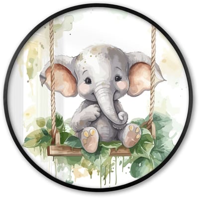 Poster in lijst Rond - Fotolijst 60x60 cm - Posters - Olifant - Dier - Kinderen - Jungle - Ronde posterlijst zwart - Decoratie - Wanddecoratie woonkamer - Muurdecoratie slaapkamer