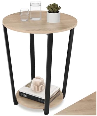 Bijzettafel - Rond tafeltje - Woonkamer accent - Industriële stijl - 50x625 cm - Lichtbruin