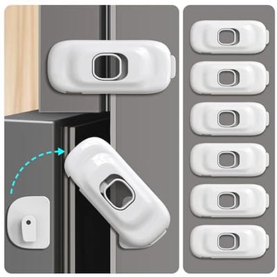 Kast en koelkast sloten voor babyproofing - 6-pack veiligheidssloten voor kasten en koelkasten - zelfklevende pads voor keuken en oven - wit