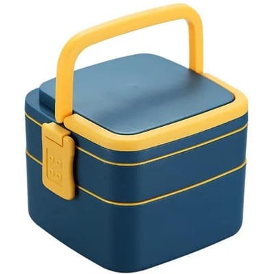 Boîte à bento double portable avec cuillère, récipient étanche pour micro-ondes, pour étudiants et employés de bureau gray