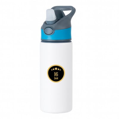 Hacebo® - 16 jaar waterfles met rietje blauw - iemand die 16 jaar is geworden of 16 jaar lang een relatie hebben of getrouwd zijn - verjaardagscadeau - verjaardag - cadeau - kado - geschenk - gift - relatie - water fles - 650ML